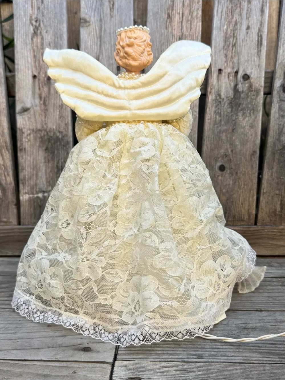 Rare Vintage House of Lloyd Lighted Angel Tree Topper Cream Lace & Pearls